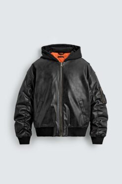 ÁO KHOÁC GIẢ DA CÓ MŨ KẾT HỢP